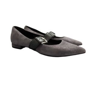 Aerosoles Grey Final Score Mary Jane Buckle Strap Comfort Suede Ballet Flats 6.5